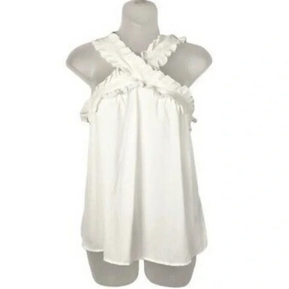 J Crew Ruffle Crisscross Chiffon Sleeveless Blouse White‎ Size 6
